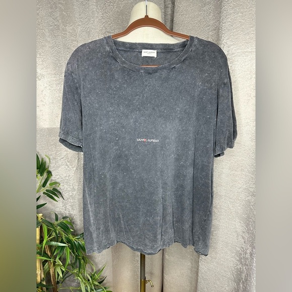 Saint Laurent Paris Men’s Destroyed Archive Logo T-Shirt Faded Wash Sz M - Picture 2 of 13